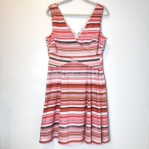 Donna Morgan Size-12 Women's Dress Pink Red‎ Striped Stretch Pockets Zipper